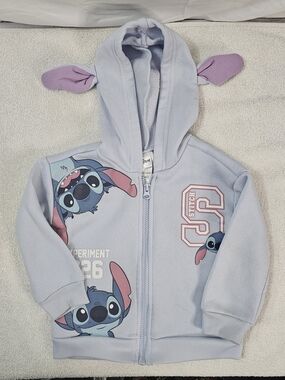 Stitch Light Blue Kids Hooded Zip Sweatshirt with Ears 3T